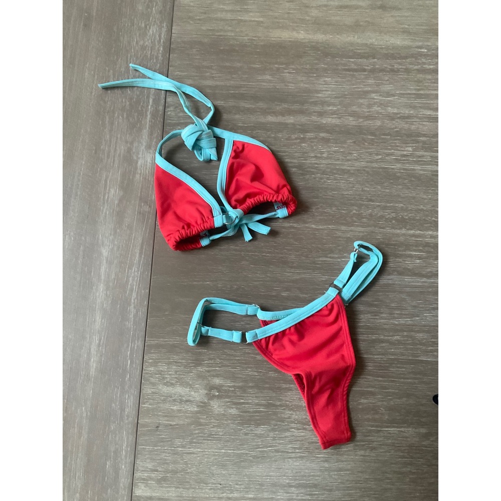 Sabana Swim Bikini Set Red Blue Medium Top Small Bottom New With Tags - Picture 7 of 8